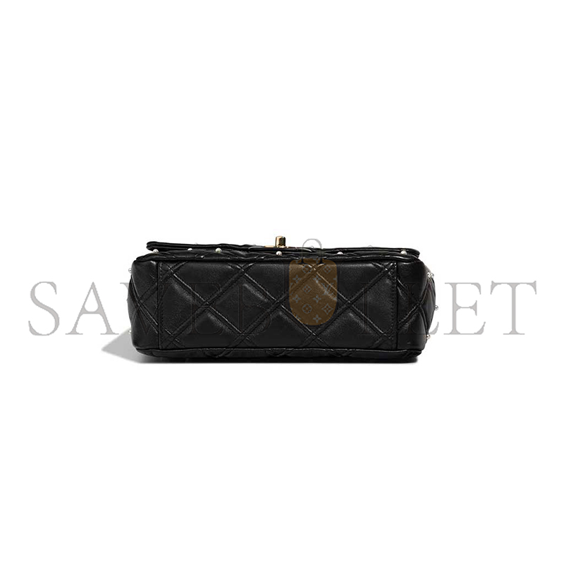 Ch**el black lambskin quilted pearl studded flap bag with ghw (24*16*7.5cm)